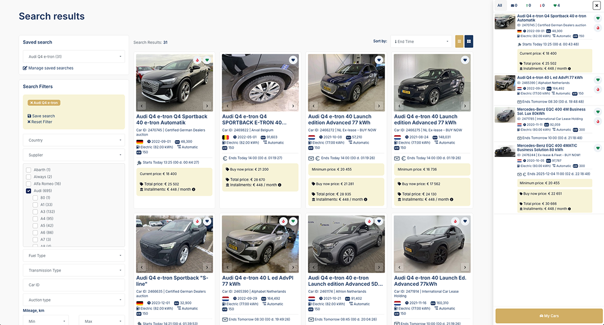 CarGenius front-end – car list view